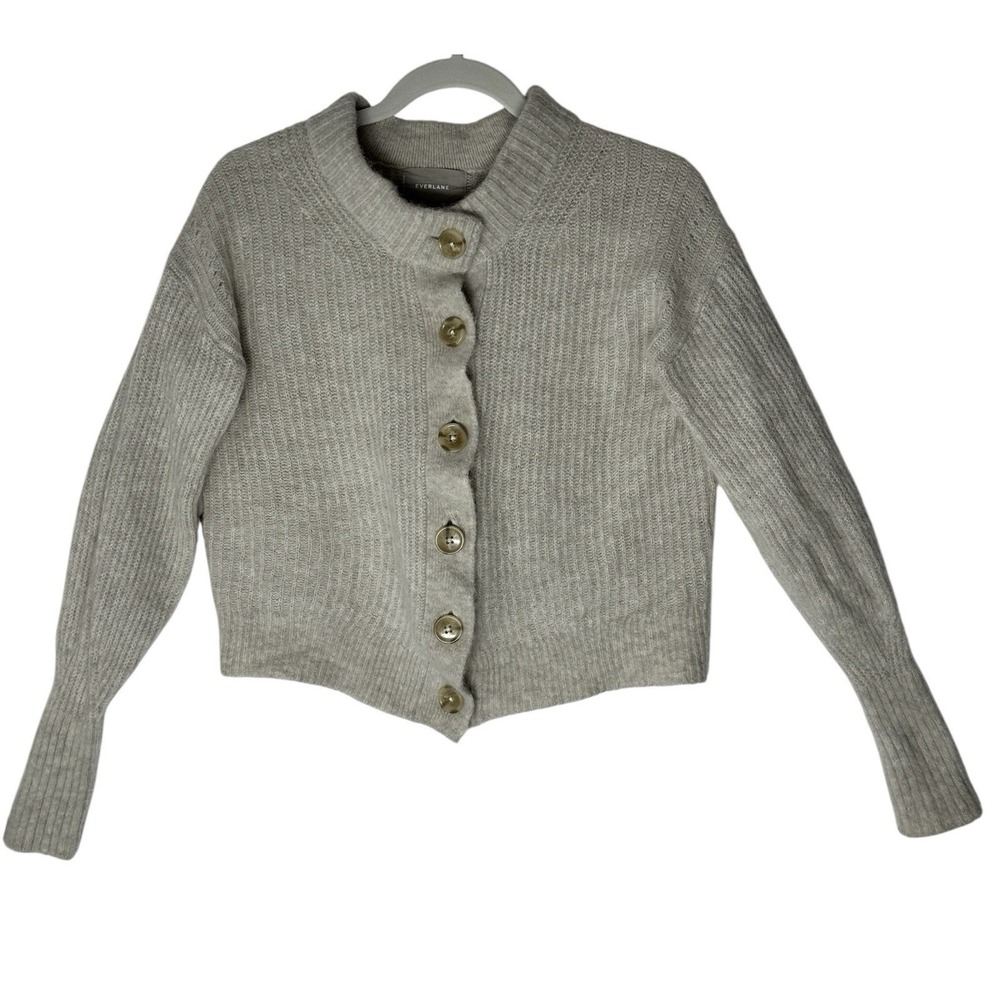 Everlane Light Gray Ribbed Button-Up Wool Blend Cardigan